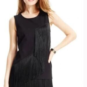 Robert Rodriquez Sleeveless Fringed Black Top M